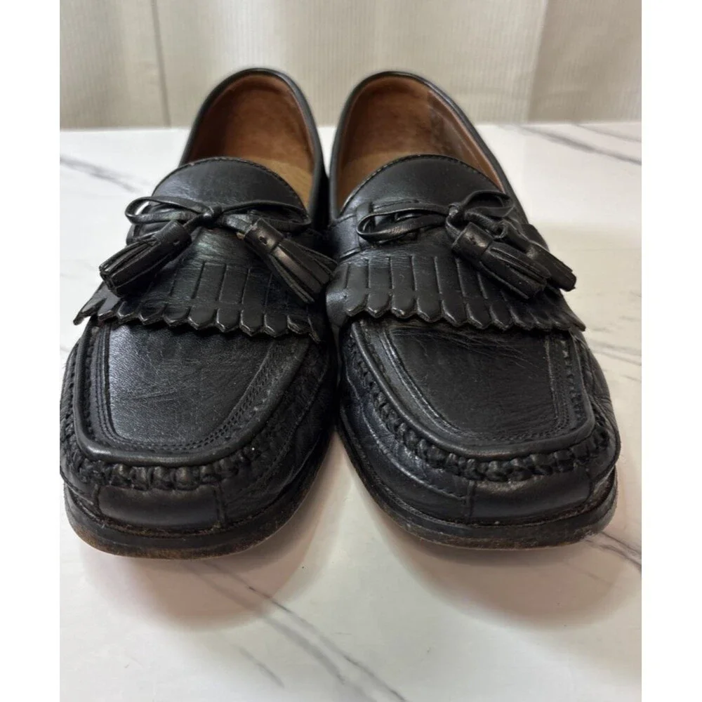 Johnston & Murphy Shoes Mens Size 10 Black Tassel Loafer Leather Dress Slip On